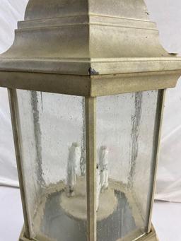 Painted Metal & Glass Outdoor Fence Lamp. 28" tall. See pics.