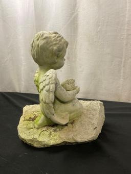 11 inch Cement Cherub Statue & Pair of Turkish Made Lantern Candleholders