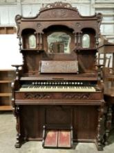 Antique Cornish Company Ornately Carved Wooden Pipe Organ w/ Art Nouveau Details. See pics.