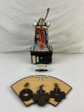 2 pcs Vintage Japanese Souvenir Collection. Miniature Samurai Armor, Trio of Sword Hilts. See pics.