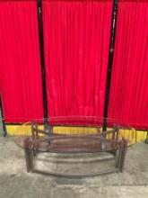 Modern Oval Glass Topped Metal Coffee Table. Measures 50" x 16" See pics.