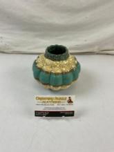 Vintage Czechoslovakian Turquoise & Cream Ceramic Urn. See pics.