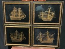 4x Framed Golden Silhouettes, titled The Trinidad, The Golden Hind, The Sao Gabriel, The Endeavor