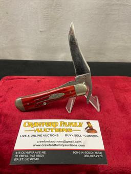 Vintage Case xx Knives Russlock Sawcut Jigged Stainless Folding Knife 61953 L, red delrin handle