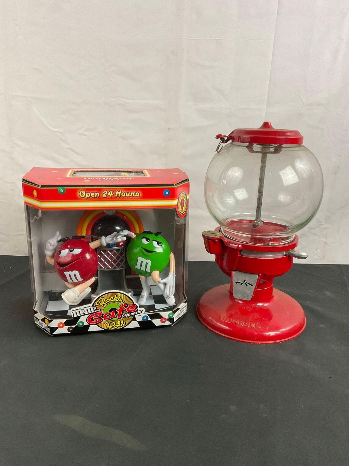 NIB M&M Rock n Roll Cafe Dispenser & Carousel Vintage Bubblegum Machine - See pics