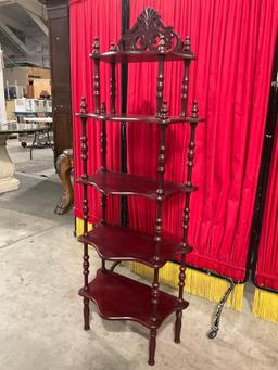 Vintage Ornately Carved Rosewood Curved Front Curio Shelf w/ 5 Tiers. Stands 57.5" Tall. See pics.