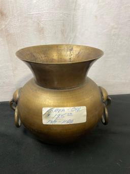 Vintage Korean Brass Spittoon style Urn w/ solid Handles