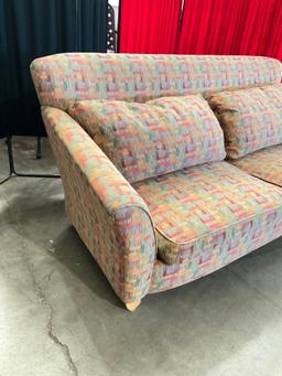 Vibrant multi-color down couch with deeps seats - Good condition - See pics