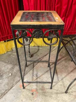 Vintage Pair of Wrought Iron Plant Stands - Fair Condition - Feat. cast iron floral motif and inl...