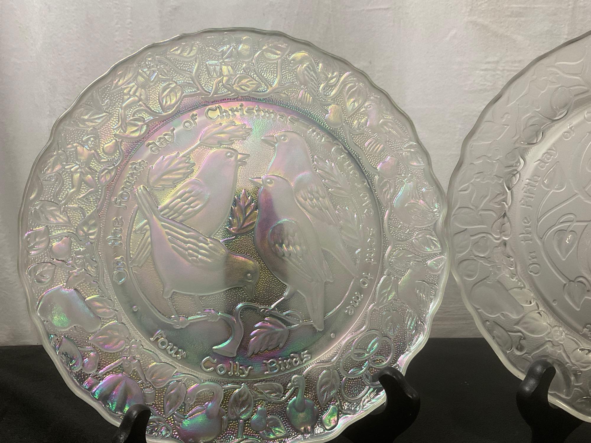 3 Imperial Days of Christmas Carnival Glass Plates, Partridge in a Pear Tree, Days Four, Five, Six