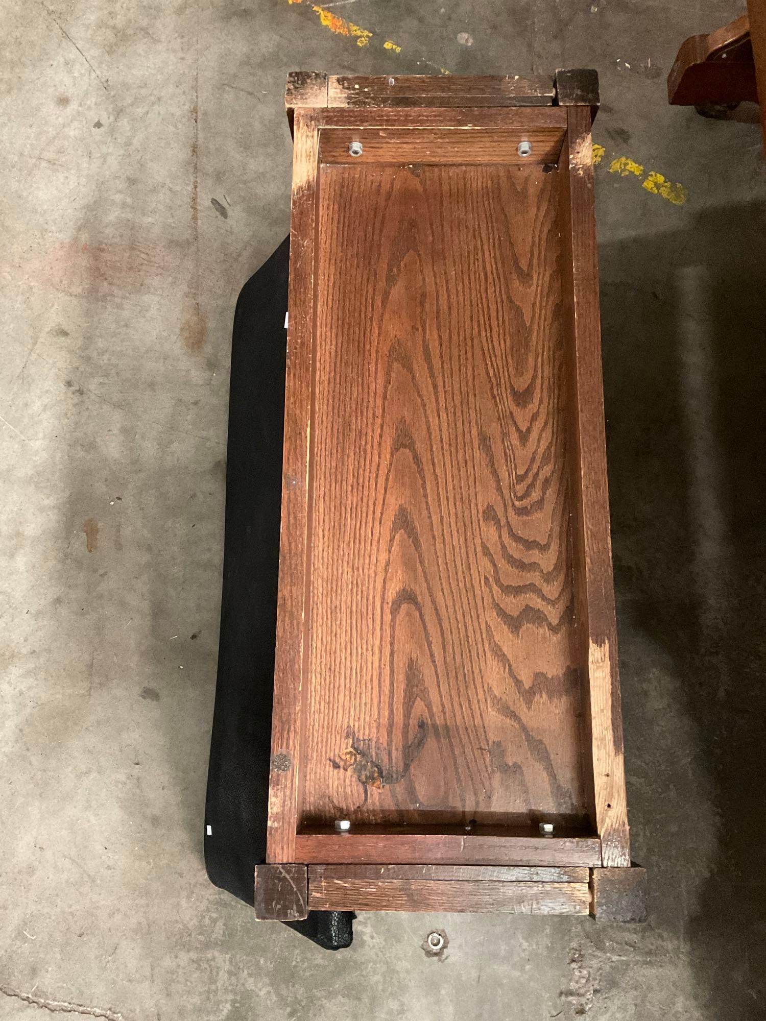 Vintage Wheeled Wooden Piano No. 139392 & Suede Topped Piano Stool w/ Compartment. See pics.