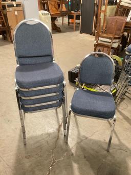 Set of 5 Chrome Blue Stacking Chairs w/ Cushioned Upholstery - See pics