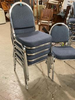 Set of 5 Chrome Blue Stacking Chairs w/ Cushioned Upholstery - See pics