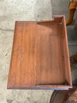 Vintage Wooden Side Table w/ Fold Open Compartment. Measures 20.5" x 23" See pics.