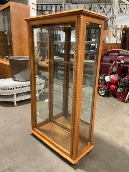 Vintage Illuminated Wooden Glass Fronted Display Cabinet w/ 4 Glass Shelves. Tested, Works. See