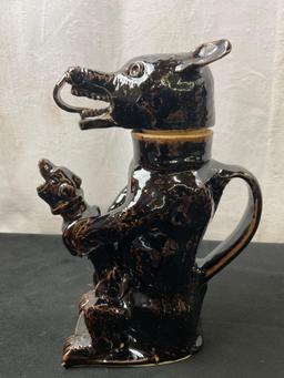 Antique Bear & Dog Shaped Brown Glazed Pitcher