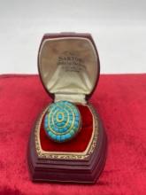 Stunning antique 10k gold turquoise studded ring, size 6.5 & a whopping 16.23 grams - missing stone