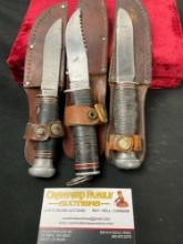 Trio of Vintage Remington Fixed Blade Knives, 2x RH51, & 1x RH84, w/ sheaths