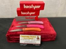 Trio of Modern Kershaw Knives, 2 colors of D.W.O. Classic 3000Pink, and D.W.O. Classic 3000Orange