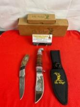 2 pcs Elk Ridge 440 Stainless Steel Knives w/ Etched Blades Models ER-72W & ER-84E. NIB. See pics.