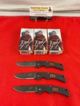 3 pcs Gerber Bear Grylls Compact Scout Folding Knives Model No. 30-000837. NIB. See pics.