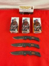 3 pcs Gerber Bear Grylls Compact Scout Folding Knives Model No. 30-000837. NIB. See pics.