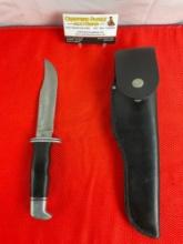 Vintage Buck 6" Steel Fixed Blade Bowie Knife Model 119 w/ Leather Sheath & Composite Handle. See