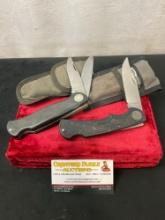 Pair of Coleman Western Folding Knives, Polymer handles, #s 54 & 954, w/ cloth cases