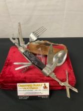 Vintage Japanese Large Multitool incl. Fork, Spoon, Saw, Bottle Opener, Scissors, Corkscrew and m...