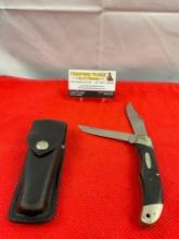 Vintage Buck 3.5" Steel 2-Blade Folding Trailblazer Pocket Knife Model 317 w/ Original Sheath. See