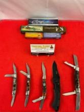 5 pcs Modern Rite Edge Steel Folding Blade Pocket Knives. 2x Stockman. 1x Congress. NIB. See pics.