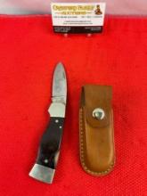 Vintage Western 2.75" Steel Folding Blade Pocket Knife S-532 w/ Etching of Stag & Sheath. See pics.