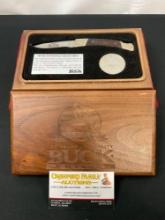 Vintage Buck Centennial Collectible Knife, Coin w/ Custom Wooden Case