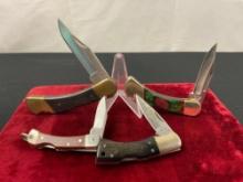4x Vintage Single Blade Folding Pocket Knives, Schrade LB-1, Bear Hunter, Frost Cutlery, Klein To...