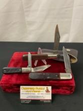 Trio of Trapper Folding Pocket Knives by Barlow, 1x Mini Trapper, 2x larger