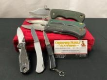 6x Schrade Folding Pocket Knives, Models 3x 47OT, CH3, SS30, SP1, stainless blades, plastic handles