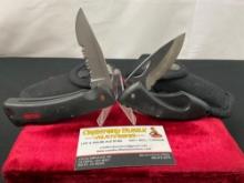 Pair of Modern Buck Folding Pocket Knives, Models 435 & 450 Stainless Steel Blades & Rubber Handles