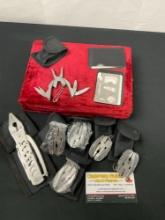 Group of 6 Small Stainless Steel Folding Multi Tools, 2x Tool cards, Larger Plier and Multi Tool