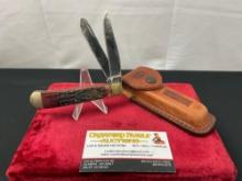 Vintage Case XX USA 5254 SS Folding Trapper Knife, w/ Leather Case