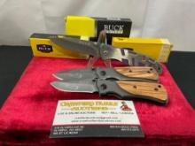 Trio of Modern Buck Folding Pocket Knives, 2x X35, & 1x DA14 in original boxes