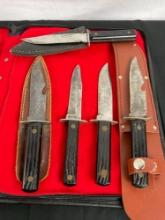 Collection of 5 Fixed Blade Hunting Knives - Utica Sportsman - 3 have sheathes