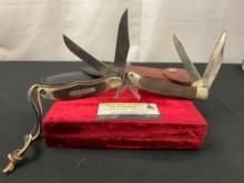 Vintage Folding Trapper Pocket Knives, Schrade 25OT Old Timer & Schrade-Walden 225