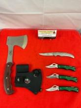 5 pcs RMEF Camping Hand Tools Assortment. Browning Models 0031 & 536. 3x SRG Pocket Knives. See