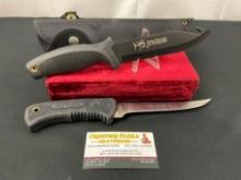 Pair of Schrade Fixed Blade Knives, 1ELK Guthook & 246OT Old Timer Fillet Knife w/ sheaths