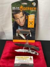 Trio of Gerber Pocket Knives, 2x Bear Grylls Multi Tool NIB & Compact Scout, & Paraframe