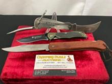 Trio of Knives, Models CKMAR Draw Knife w/ Spike, SW511 Folding Pocket Knife & Unmarked Large Knife