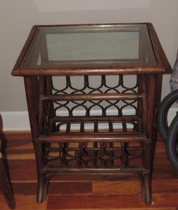 Glass Top Rattan End/Magazine Table