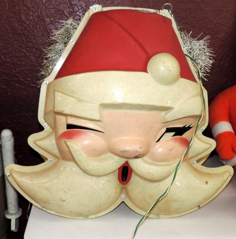 Blow Mold Winking Santa Face Vintage