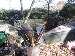 Trash Can Of Assorted Yard Tools