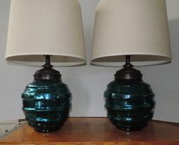 Pair of Bulbous Ceramic Lamps